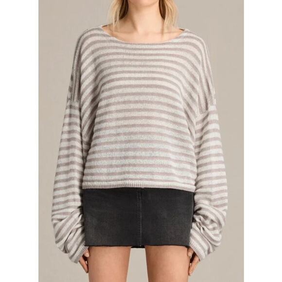 ALLSAINTS Casso Mohair Blend Cropped Knit Striped Balloon Sleeve Jumper XS/S - Picture 1 of 5